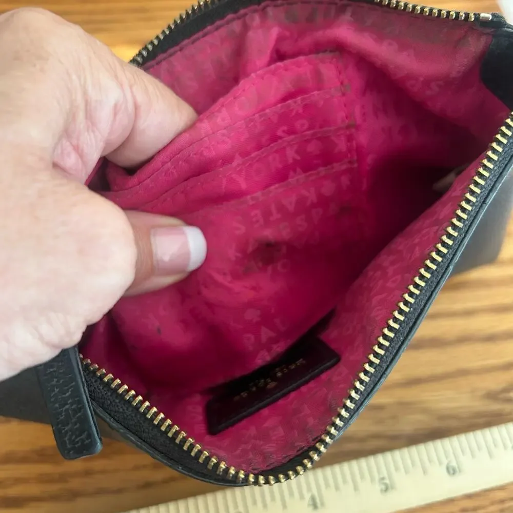 Kate Spade 8 inch black vintage clutch Leather pink interior purse bag satchel